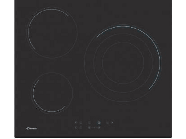 Encimera - Candy CH63TVT, Vitrocerámica, 3 zonas, Temporizador, Bisel, Serigrafía, Negro