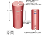 Altavoz inalámbrico - Ultimate Ears Megaboom 4, Bluetooth, Sonido 360°, 81/91 dBC, Certificación IP67, Emparejable, PartyUp, 20hs batería, Rojo