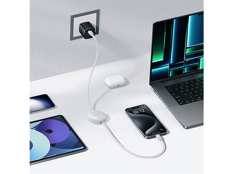 Cable USB-C - Baseus Free2Pull, Retráctil, Tipo C a Tipo C, Cable de 100 cm, Universal, 60W, Blanco Luna