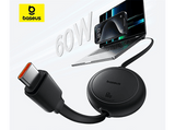 Cable USB-C - Baseus Free2Pull, Retráctil, Tipo C a Tipo C, Cable de 100 cm, Universal, 60W, Negro Cluster