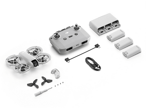 Drone - DJI Neo Fly More Combo, 3 baterías, Control remoto DJI RC-N3, 12 megapixel, Autonomía 18min, Seguimiento de objetivos por IA, Vídeo 4K, Blanco