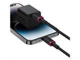 Cable USB a Lightning - Baseus DURA, Lightning a Tipo-C, Carga rápida, Cable trenzado ultrarresistente de 200 cm, Universal, 20W, Rojo y Negro