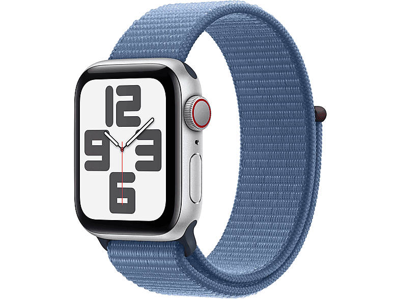 APPLE Watch SE (2023), GPS+CELL, 40 mm, Caja de aluminio plata, Vidrio delantero Ion-X, Correa Sport Loop azul invierno