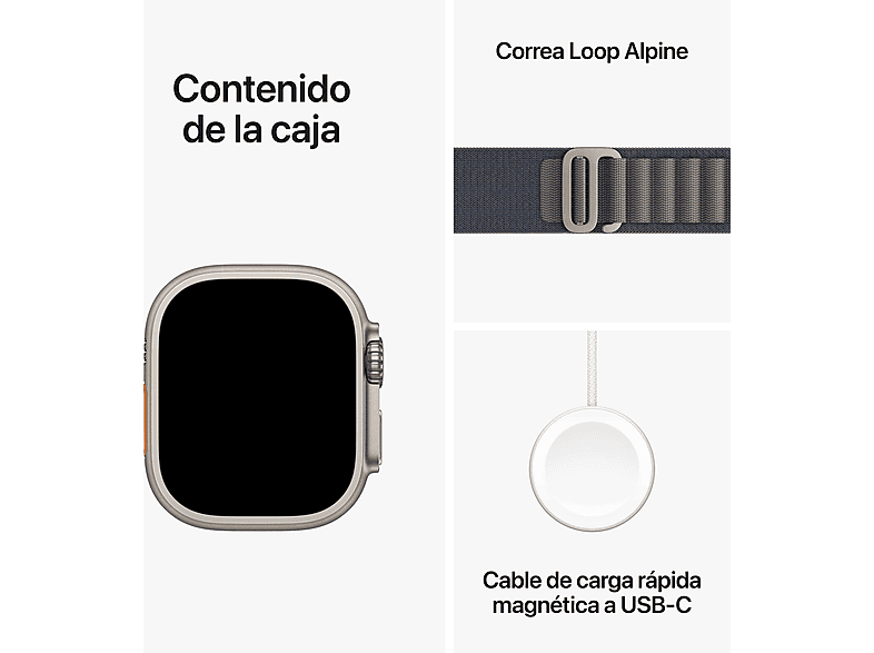 Apple Watch Ultra 2 (2023), GPS + Cellular, 49 mm, Caja de titanio, Gesto doble toque, Correa Alpine Loop en Talla M de color Azul