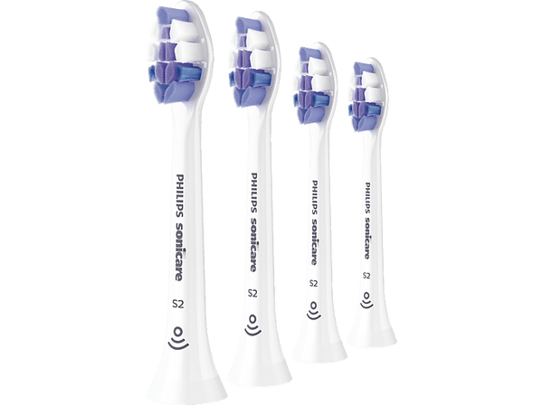 Recambio para cepillo dental - Philips Sonicare HX6054/10, Cabezales de recambio, 4 unidades, Control antiplaca, S2 Sensitive, Blanco