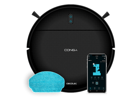 Robot friegasuelos - Cecotec Conga M10, 120 m², Sin Enredos, doble Cepillo Lateral, Plan de Limpieza Personalizado, Negro