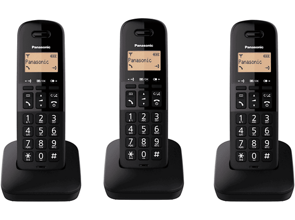 Teléfono - Panasonic KX-TGB613SPB, Inalámbrico, 1.4", 3 unidades incluidas, Hasta 18h, 50 entradas, Negro
