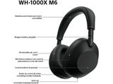 Auriculares inalámbricos - Sony WH-1000XM6, Cancelación ruido, 30h Autonomía, Hi-Res, Carga Rápida, Cómodo, Plegable, iOS/Android, Negro