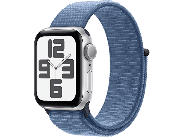 APPLE Watch SE (2023), GPS, 40 mm, Caja de aluminio plata, Vidrio delantero Ion-X, Correa Sport Loop azul invierno