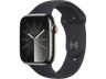 Apple Watch Series 9 (2023), GPS+CELL, 45 mm, Gesto de doble toque, Caja de acero inoxidable grafito, Correa deportiva medianoche, Talla S/M