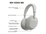 Auriculares inalámbricos - Sony WH-1000XM6, Cancelación ruido, 30h Autonomía, Hi-Res, Carga Rápida, Cómodo, Plegable, iOS/Android, Plata