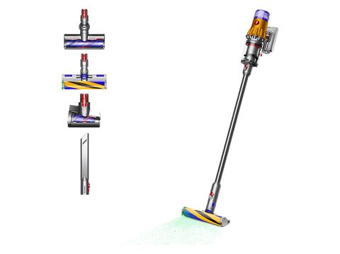 Aspirador escoba - Dyson V12 Detect™ Slim Absolute, Potencia succión 150 AW, Inteligente y Ligero, 60 min, Pantalla LCD, Tecnología Láser