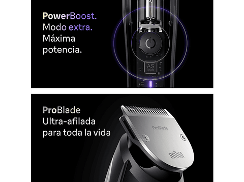 Barbero - Braun Series 9 BT9560, 12 Accesorios para barba, 52 ajustes de longitud, Bloqueo de precisión, Lámina ProBlade, PowerBoost, Wet&Dry, Cromo