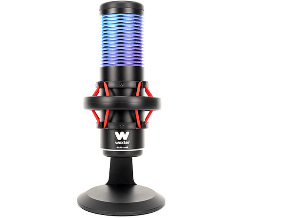 Micrófono - Woxter Mic Studio 70 RGB, USB-A a USB-C, -38+3dB, Iluminación LED, Negro