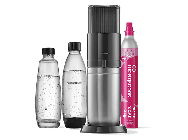 Máquina gasificadora de agua - SodaStream Duo Starter Pack, Conexión rápida de CO2 (Quick Connect), 2 Botellas, 3 niveles gasificación