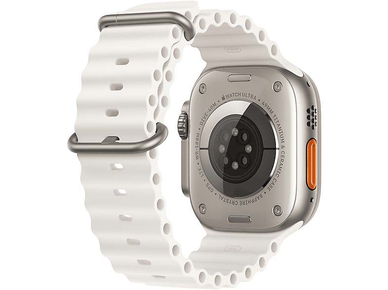 Apple Watch Ultra 2 (2023), GPS + Cellular, 49 mm, Caja de titanio, Gesto doble toque, Correa Ocean Band de color Blanco