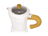 Cafetera tradicional - Jocca 2188, 0.26 l, Aluminio, 480 W, 6 Tazas, Italiana, Eléctrica, Sin Cables, Blanco/Madera