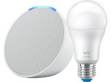 Altavoz inteligente - Amazon Echo Pop + Bombilla Wiz, Bluetooth con Alexa de Sonido Potente y Compacto, Blanco