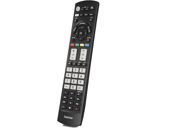 Mando a distancia - Hama 132502, Compatible con Panasonic, 56 botones, Funciona con pilas AAA, Negro