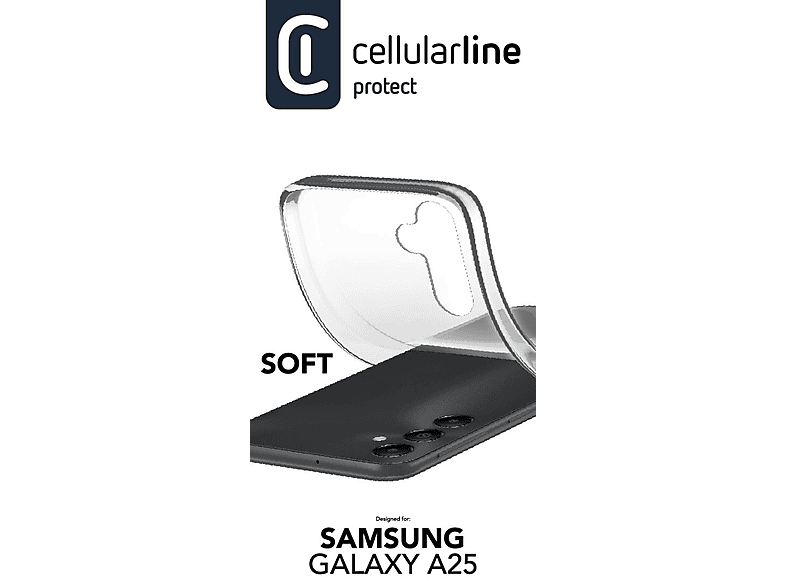 Funda - CellularLine SOFTGALA255GT, Para Samsung Galaxy A25 5G, Goma blanda, Trasera, Transparente