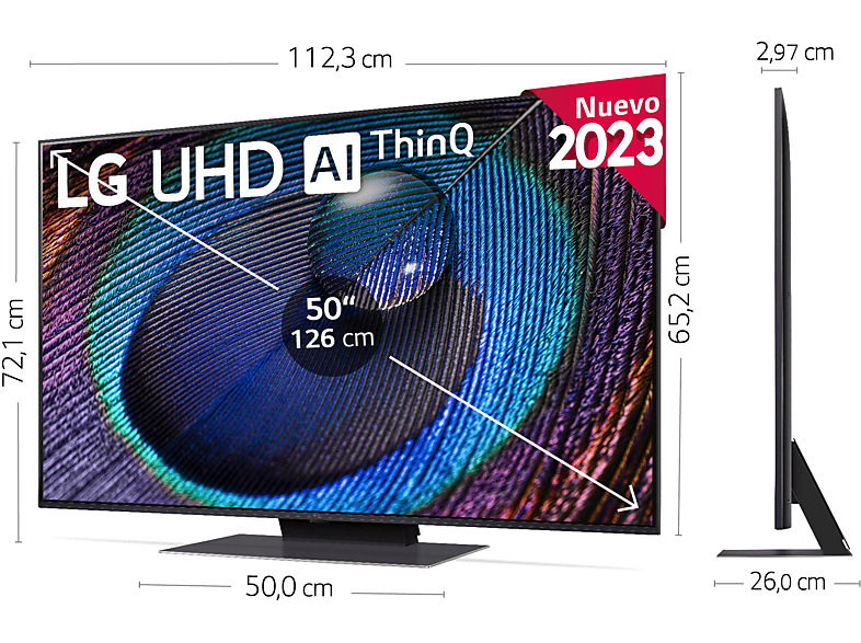 TV LED 50 - LG 50UR91006LA, UHD 4K, Inteligente α5  4K Gen6, Smart TV, DVB-T2 (H.265), Azul Ceniza