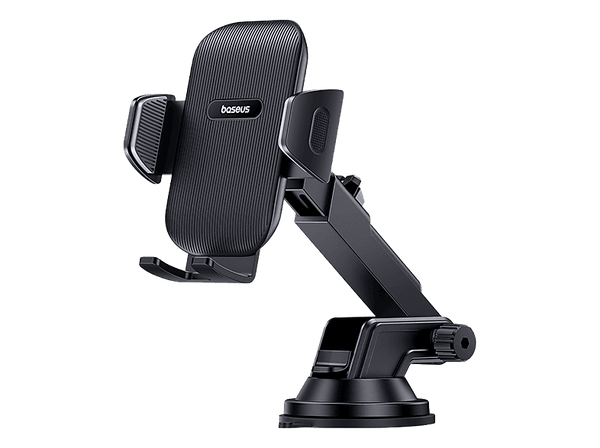 Soporte de móvil para coche - Baseus Go UltraControl, Universal, Sistema de ventosa ultrapotente, Ajustable, Rotación 360º,  Negro Cluster