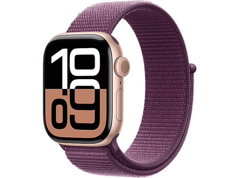 Apple Watch Series 10 (2024), GPS, 42 mm, Gesto de doble toque, Caja de aluminio Oro rosa, Correa Loop deportiva Ciruela