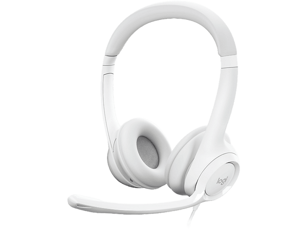 Auriculares - Logitech USB Headset H390, De diadema, Con cable, Para PC, Micrófono, Cancelación de ruido, Blanco