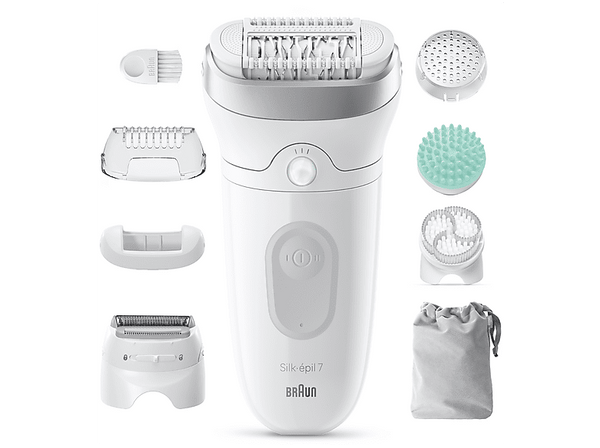 Depiladora - Braun Silk·épil 7 7-081 SkinSpa, Tecnología MicroGrip, Luz SmartLight, Wet&Dry, Piel suave duradera, Todo en uno, Plata