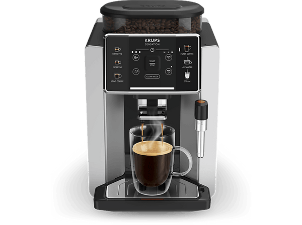 Cafetera superautomática - Krups Sensation C90 EA910E10, 1450 W, 15 bar, 1.7 L, 6 programas, 2 tazas, Barista Inside Technology, Autolimpieza, Plata