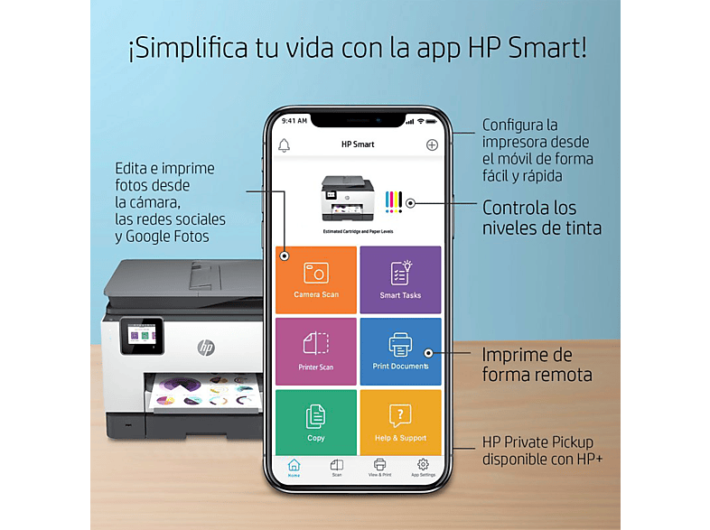 Impresora multifunción - HP OfficeJet Pro 9022e, WiFi, USB, Fax, Color, 6 meses Instant Ink con HP+, Doble cara