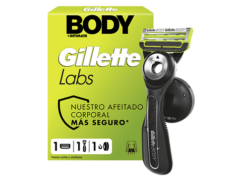 Afeitadora corporal - Gillette Labs Body + Intimate, Maquinilla de afeitar corporal, Tecnología FlexDisc 2D, Soporte magnético para ducha, 1 recambio