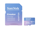 Tarjeta Micro SDXC - Sandisk Creator microSD UHS-I 256 GB, con adaptador, Hasta 190 MB/s, 4K y 5.3K, V30, A2, Azul