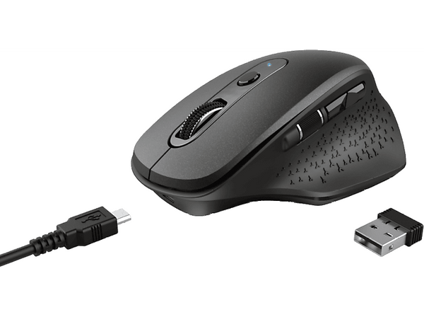 Ratón inalámbrico - Trust Ozaa Rechargeable Wireless, 2400 ppp, Recargable, RF 2.4GHz, Negro