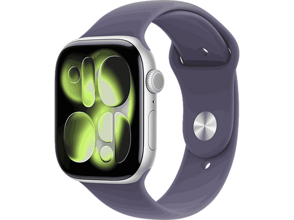 Apple Watch Series 11 (2025), GPS+CEL, 42 mm, Caja de aluminio Plata, Correa deportiva Niebla lila, M/L, Calidad del sueño, 24h Autonomía