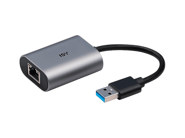 Adaptador - ISY IAD-1010-A, Universal, 1x USB-A, 1x Ethernet RJ45, 15cm, 1 Gbps, Plata