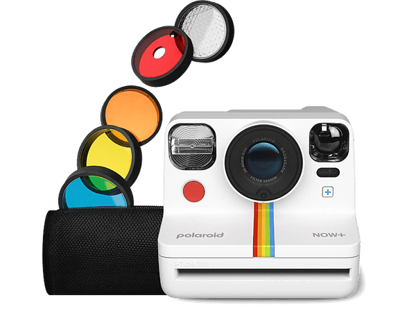 Cámara instantánea - Polaroid Now+ 2ª Generation, Enfoque automático, Montura trípode, Kit lentes colores, Blanco