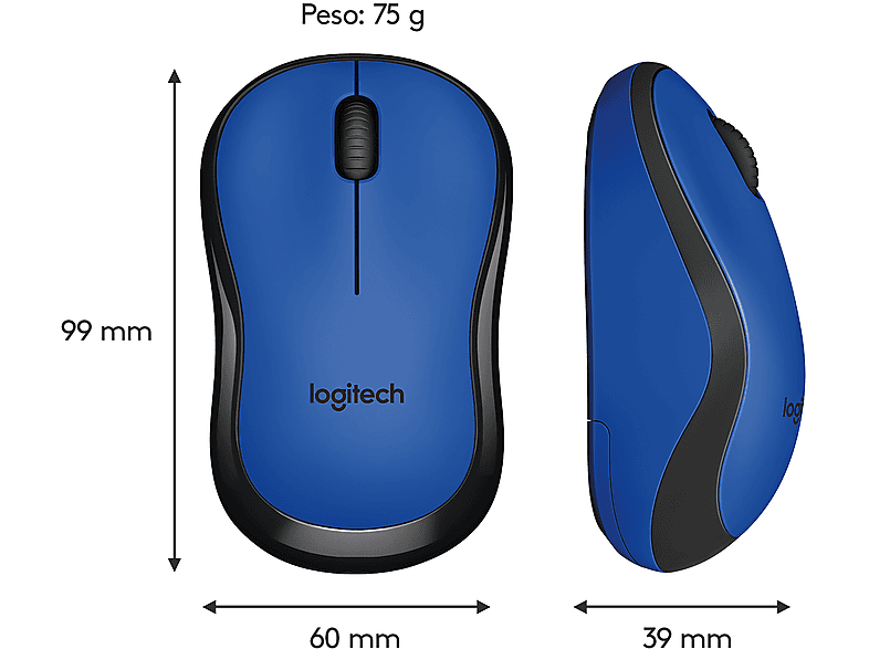 Ratón inalámbrico - Logitech M220 Silent, Óptico, 1000DPI, Ambidextro, Silencioso, Azul