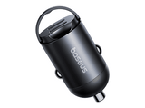 Cargador coche - Baseus Tiny Star Mini, 30W, 2x Tipo-C, Carga rápida, Multidispositivo, Con pestaña de extracción, Universal, Negro Cosmic