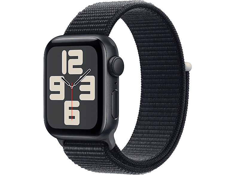 APPLE Watch SE (2023), GPS, 40 mm, Caja de aluminio medianoche, Vidrio delantero Ion-X, Correa Sport Loop medianoche