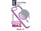 Funda móvil - CellularLine ICONIC MAG, Apple, Para iPhone 16e, Compatible con MagSafe, Rosa y Transparente