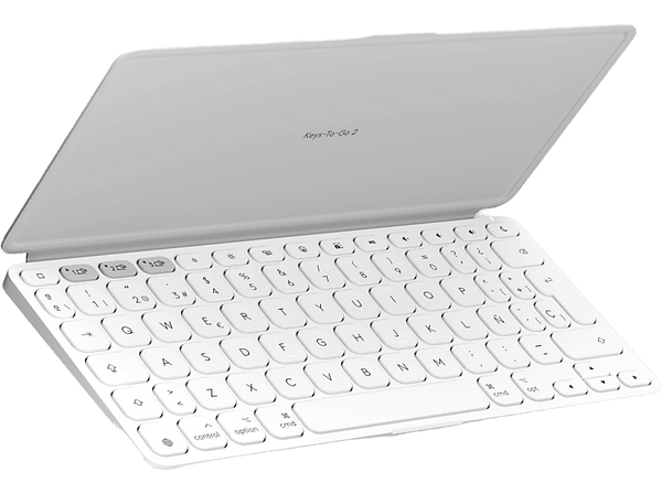 Teclado para tablet - Logitech Keys to Go 2 para iPad, Bluetooth, Accesos directos, Multidispositivo, Smart Actions, iPad, iPhone y Macbook, Blanco
