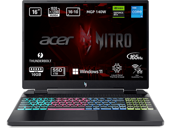 Portátil gaming - Acer Nitro 16 AN16-51-59PV, 16" WUXGA, Intel® Core™ i5-13500H, 16GB RAM, 1TB SSD, GeForce RTX™ 4050, Windows 11 Home