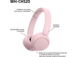 Auriculares inalámbricos - Sony WH-CH520, Bluetooth, 50 horas de autonomía, Carga rápida, 360 Audio, Conexión multipunto, Cascos estilo diadema, Rosa