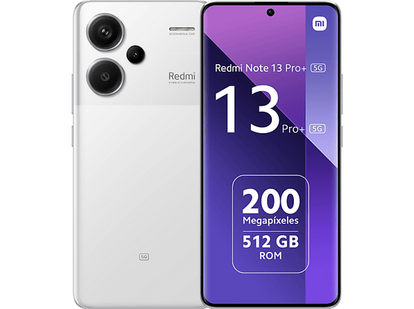 Móvil - Xiaomi Redmi Note 13 Pro+ 5G, Moonlight White, 512 GB, 12 GB RAM, 6.67" AMOLED 1.5K, MediaTek Dimensity 7200, 5000 mAh, Android