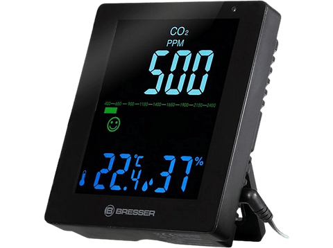 Medidor de CO2 - Bresser Smile CO2, Detección humedad, Temperatura, De 0° a +50°C, Negro