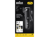 Afeitadora multifunción - Braun Todo En Uno Series 5 AIO5540, Kit De Styling 9 en 1, Lámina Afilada, 14 Longitudes, Barba, Pelo y Cuerpo, Negro