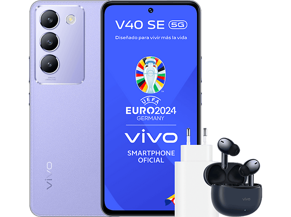 Móvil + Auriculares - vivo V40 SE, Leather Purple, 256 GB, 8GB RAM, 6.67" AMOLED, Snapdragon® 4 Gen 2, 5000 mAh, Android