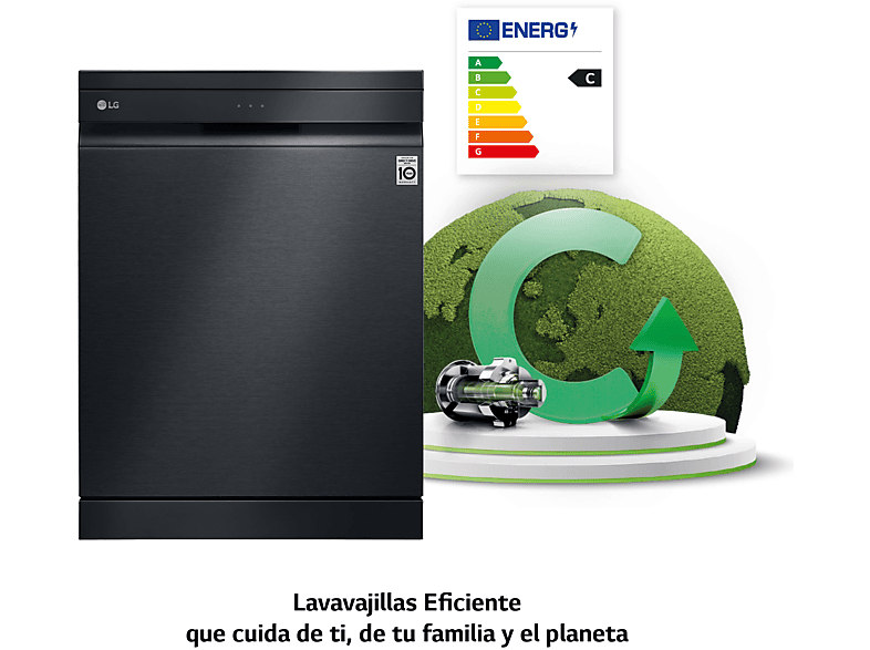 Lavavajillas - LG DF455HMS, Independiente, 14 servicios, 10 programas, 60 cm, Negro