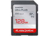 Tarjeta SD - SANDISK Ultra Plus, 128 GB, Hasta 200 MB/s, UHS-I, Vídeo Full HD, V10, C10, Resistente al Agua, Plata